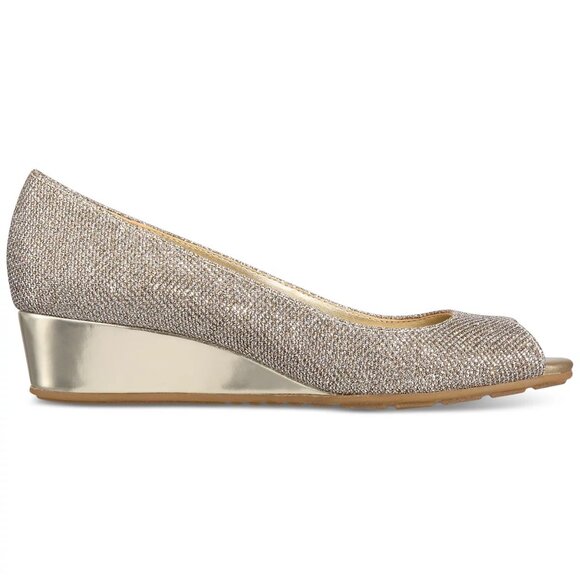 Bandolino Womens Candra Peep Toe Gold Metallic Wedge Dressy Pump Size 7.5 - Picture 3 of 5